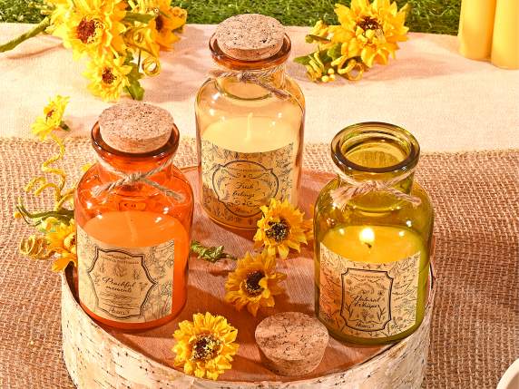 Scented candle colored glass jar with cork stopper