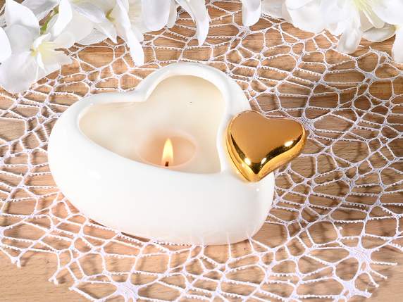 Scented candle in ceramic heart with golden heart