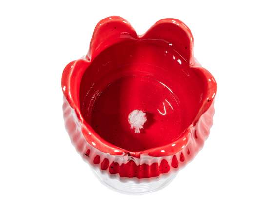 Self-watering tulip vase in colored ceramic and glass