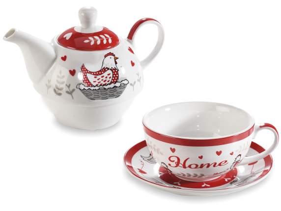Porcelain chicken cup, teapot and saucer set