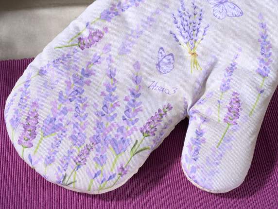 Lavender printed kitchen glove and pot holder set