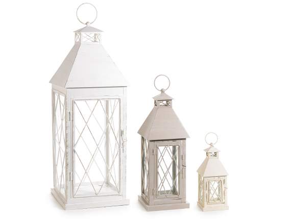 Set of 3 square base lanterns in colored metal