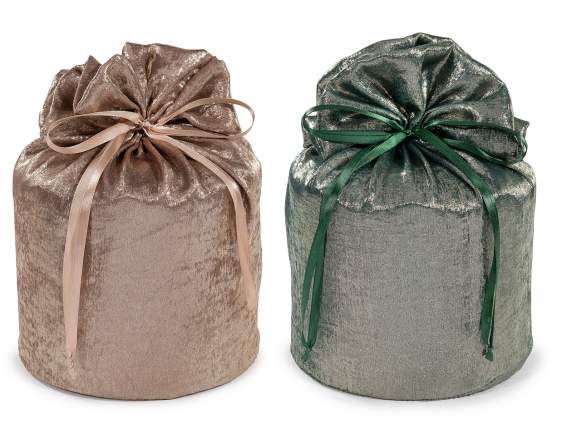 Panettone bag in shiny fabric with drawstring