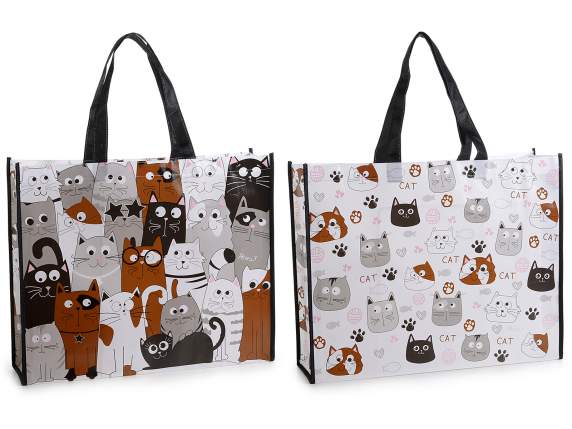 Rigid polyester bag with Funny Cats print