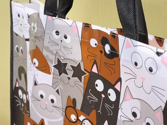 Rigid polyester bag with Funny Cats print