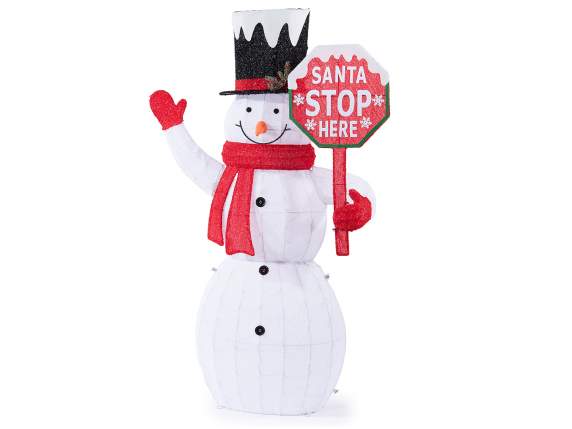 Snowman with metal core, sign and LED lights