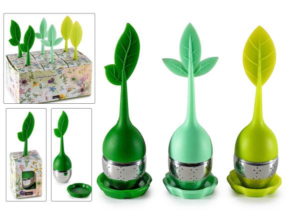 Stainless steel and silicone leaf infuser with saucer