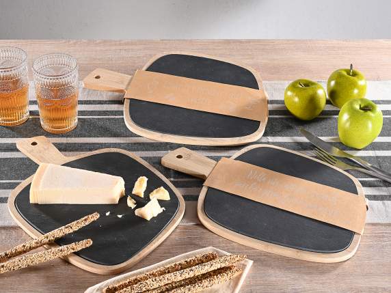 Shaped bamboo cutting board with removable slate interior