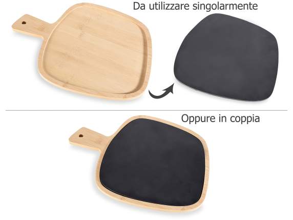 Shaped bamboo cutting board with removable slate interior