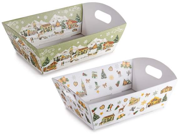 Small paper tray with handles and Christmas decorations