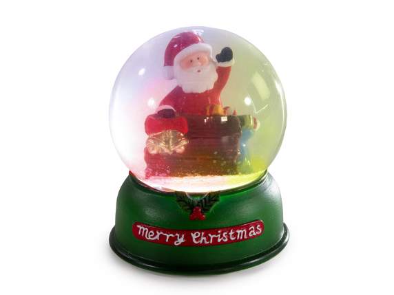 Snow globe with Santa Claus, LED lights on resin base