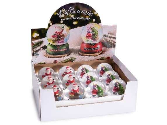 Snow globe with Santa Claus, LED lights on resin base