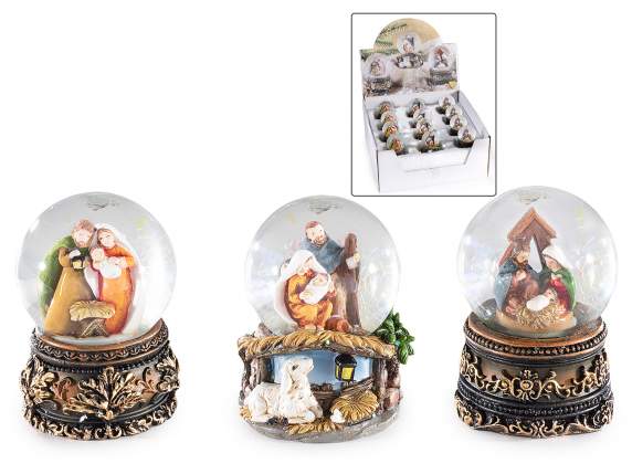 Snow globe with Nativity scene on resin base