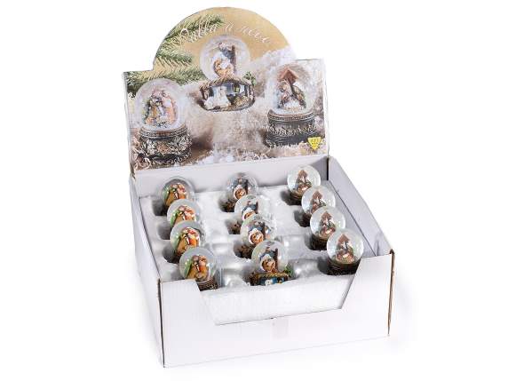 Snow globe with Nativity scene on resin base