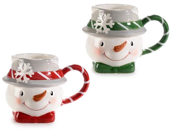 Ceramic snowman mug with relief decorations