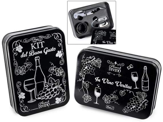 Metal wine gift set with 3 sommelier accessories