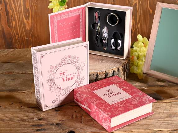 Book box with 4 sommelier accessories for wine