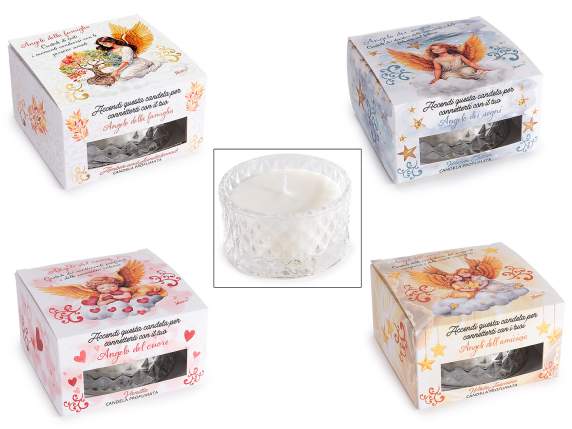 Scented soy candle in worked glass angels package