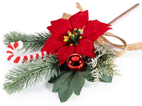 Velvet Christmas star sprig, jute decoration and bow