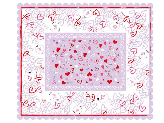 Stain-resistant rectangular tablecloth with heart print