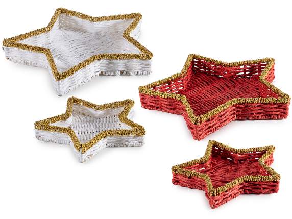Set of 2 star-shaped woven paper baskets with gold edges