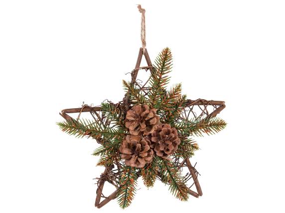Wooden Star Wreath with Pine Cones to Hang