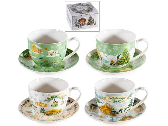 250ml Christmas porcelain tea cup and saucer