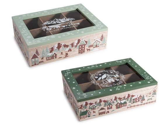 6 Compartment Wooden Christmas Tea and Spice Box
