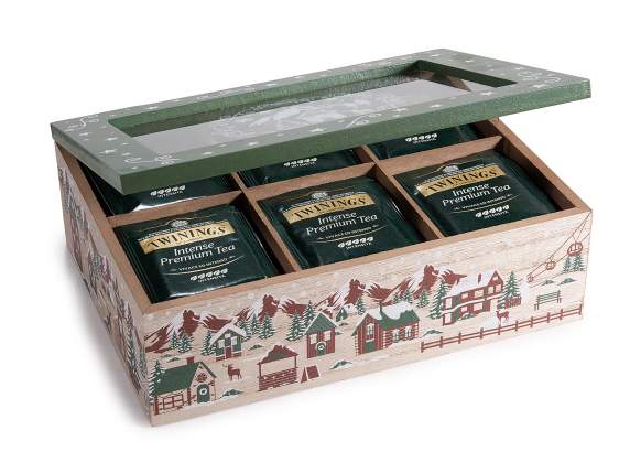 6 Compartment Wooden Christmas Tea and Spice Box
