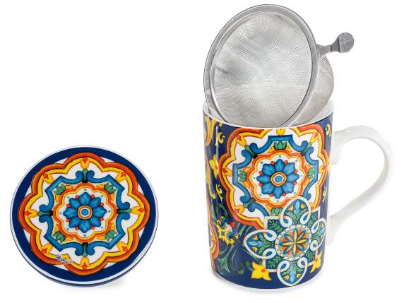 350ml porcelain tea cup, steel filter and lid