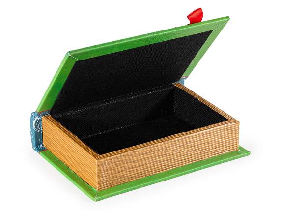 Lined wooden book box with Maestra decorations and bow