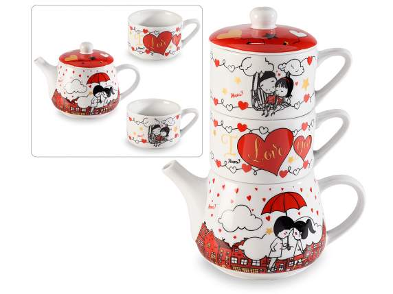 Set of teapot and 2 porcelain cups In Love Forever