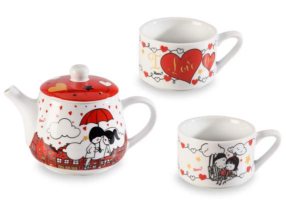 Set of teapot and 2 porcelain cups In Love Forever