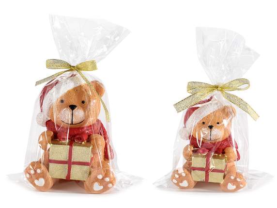 Set of 2 teddy bear candles with gift box in single box