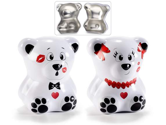 Openable teddy bear shaped box in food grade metal