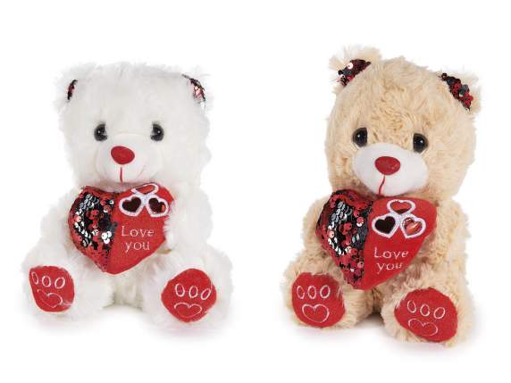 Teddy bear with heart and reversible sequin ears