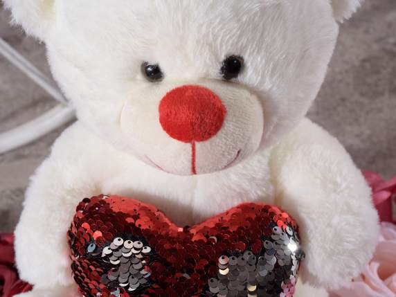 Teddy bear with heart and paws in reversible sequins