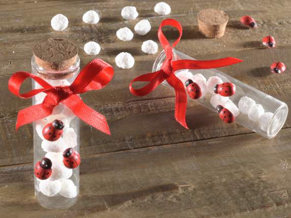 20ml Food Glass Test Tube with 3 Ladybugs and Bow