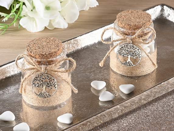 Test tube with metal Tree of Life and bow for confetti