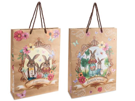 Large kraft paper bag - envelope with rabbits and window