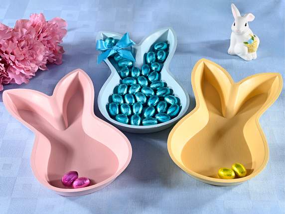 Colorful wooden tray in the shape of a rabbit with ears