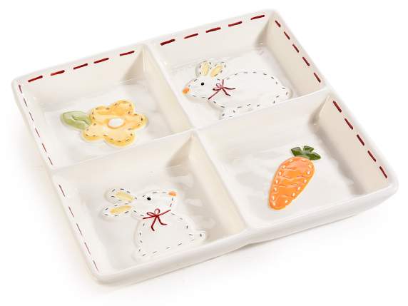 Ceramic food tray 4 compartments with relief decorations