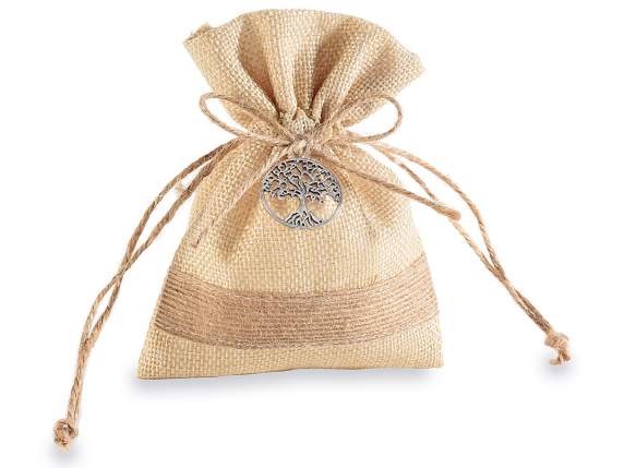 Jute bag with Tree of Life metal decoration