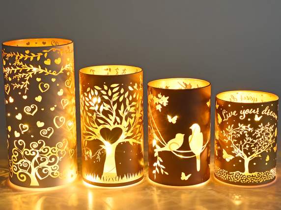 Set of 4 Tree of Life glass lamps with LED lights