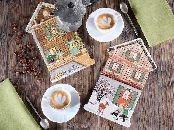 Christmas trivet in glossy ceramic on cork base