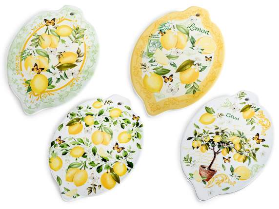Lemon-shaped ceramic trivet decorated with a cork base