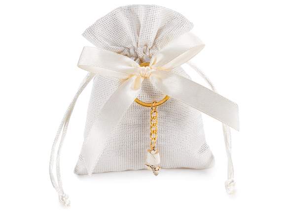 Fabric bag with metal key ring with tulip