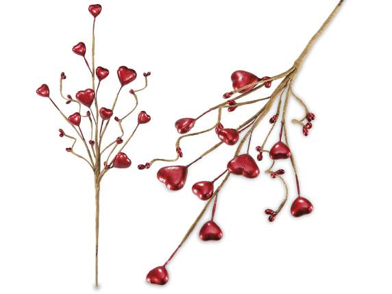 Artificial branch with red hearts and buds
