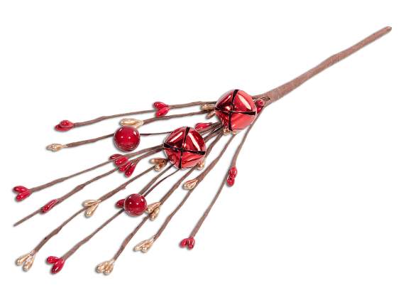 Sprig of red berries, golden buds and bells