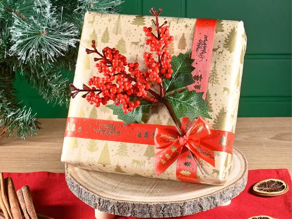 Sprig of red berries and green leaves